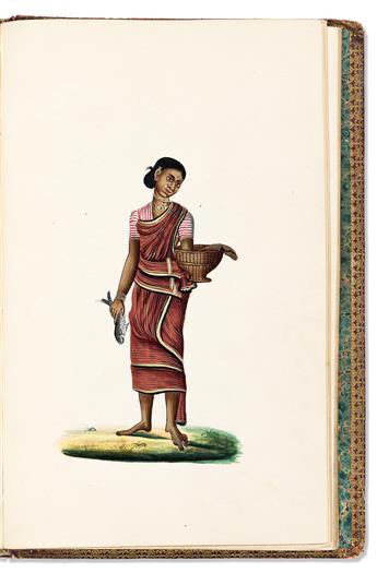 (INDIAN MINIATURES.) Company School. Album of exquisitely-drawn Patna Kalam character and costume portraits.